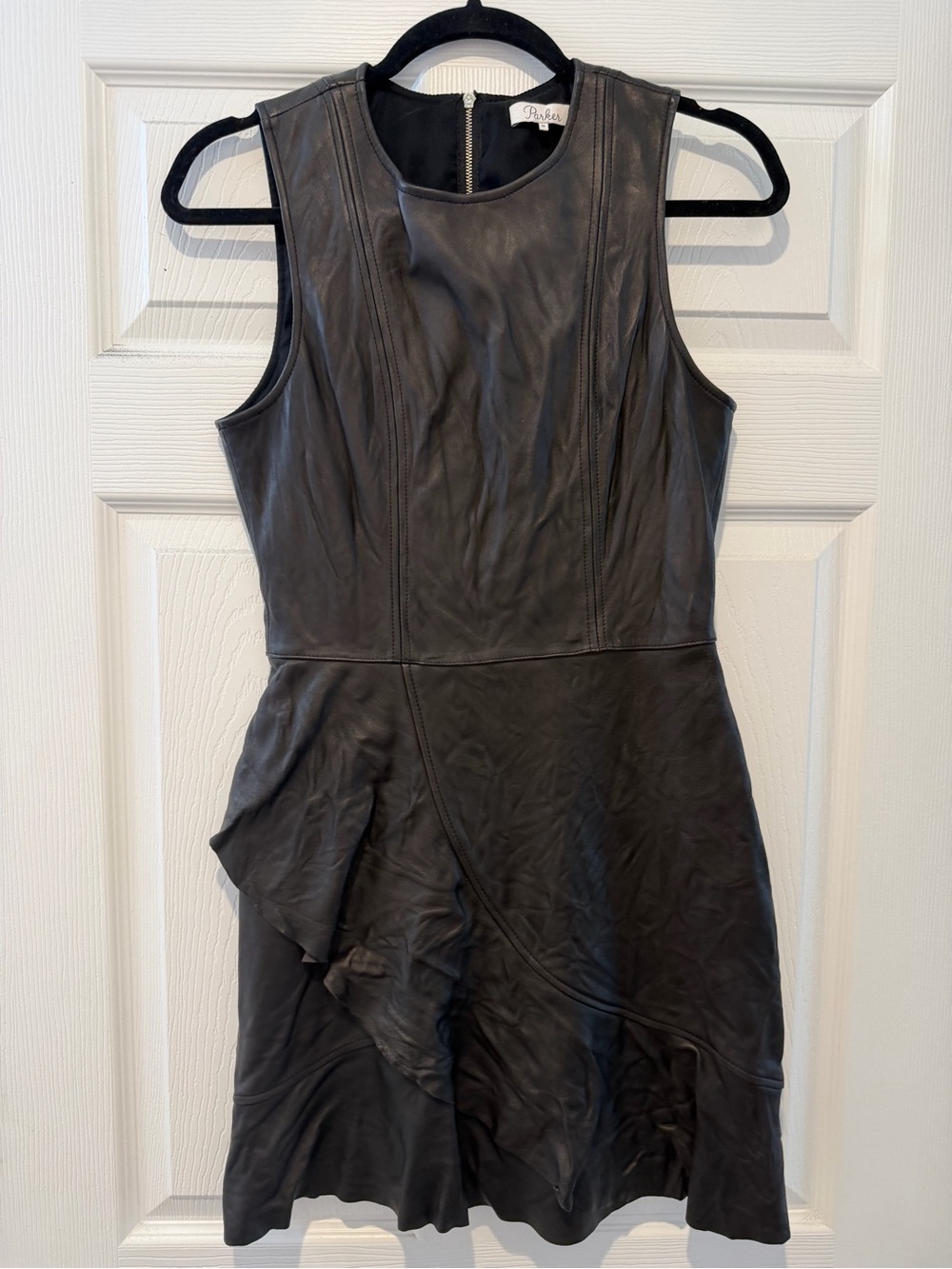 Parker Black Sleeveless Leather Mini Dress
